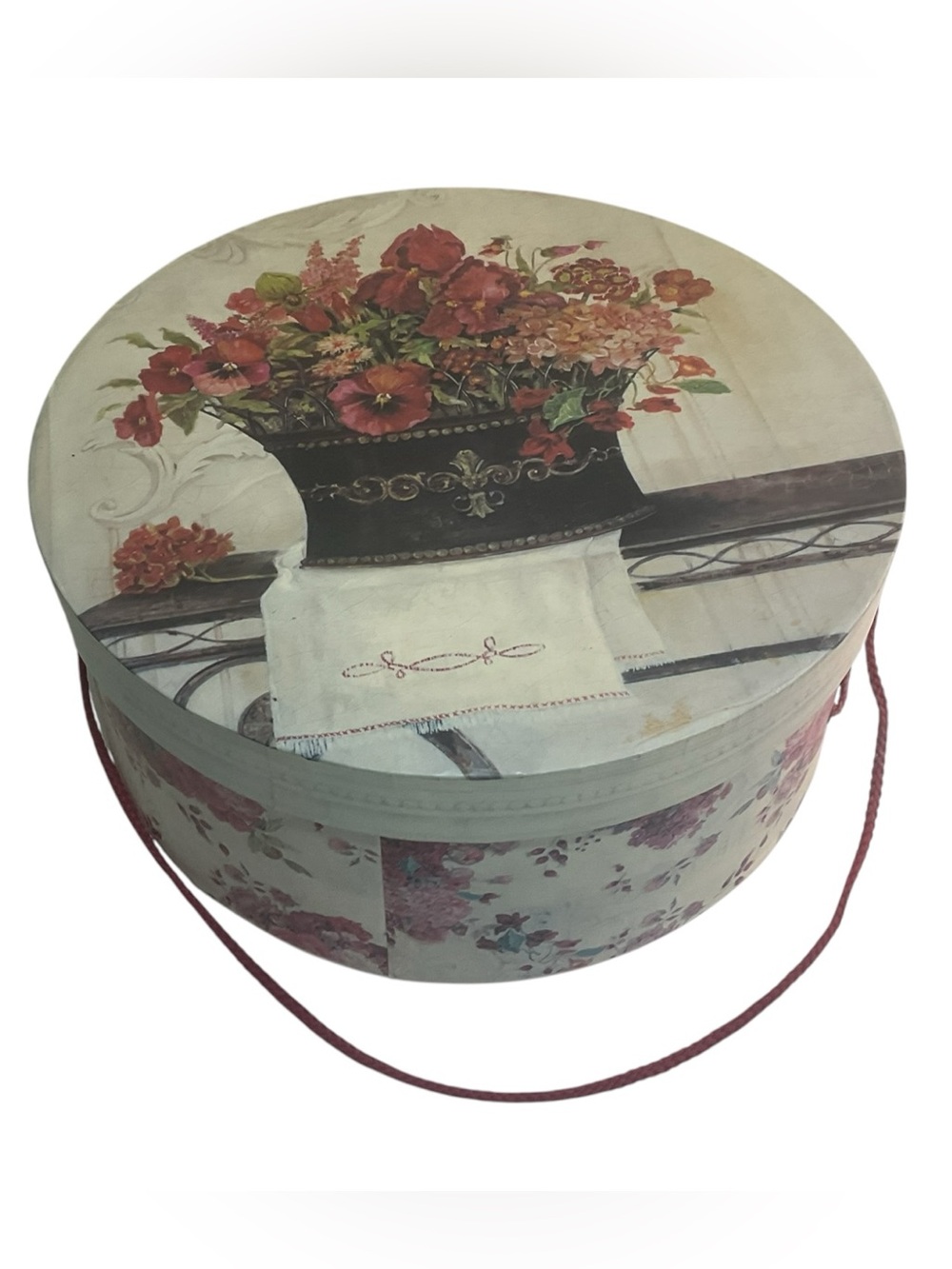 Kathryn White Tri-Coastal Design Floral Hat Box 13” Round Vintage 2004 Storage